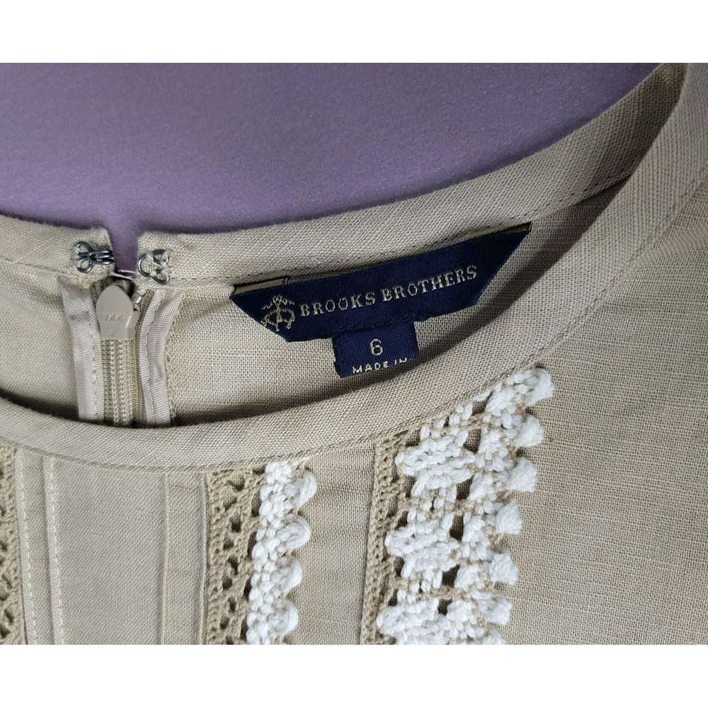Brooks Brothers‎ Size 6 Beige Linen Cotton Cottagecore Crochet Dress. - Picture 9 of 13